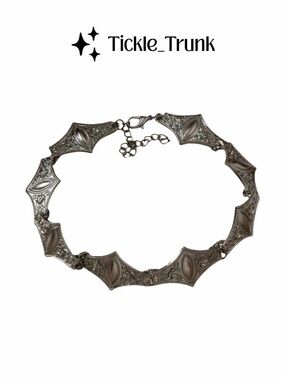 ⭐️ Dark Blackish Silvertone Vintage Style Choker Necklace New